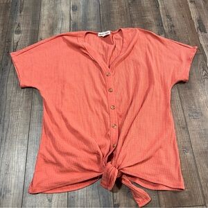 Above And Beyond Waffle Knit Button Down Tie Top Size Large L‎ Pink Salmon